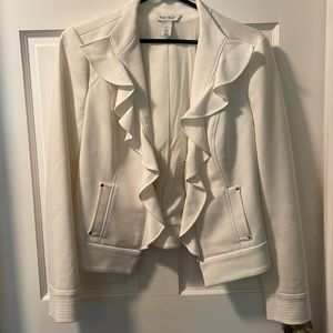 White House Black Market white ruffle jacket